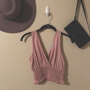 Ruffled pale pink tank crop top